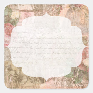 Shabby Chic Victorian Ladies Fashion Jewelry Craft Square Sticker