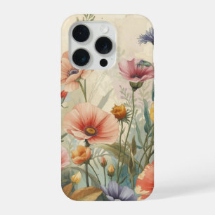 Shabby chic vintage antique poppies cottagecore iPhone 15 pro case