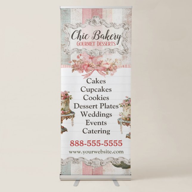 Shabby Chic Vintage Bakery Retractable Banner (Front)