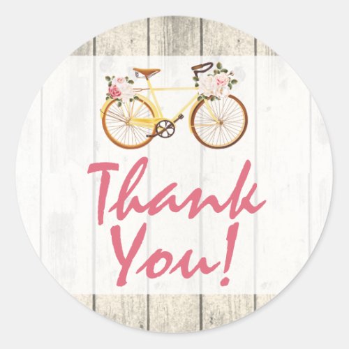 Shabby Chic Vintage Bicycle on Rustic Thank You Classic Round Sticker