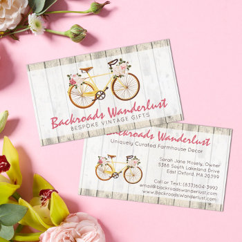 Shabby Chic Vintage Bicycle On Rustic Wood Custom Business Card by CyanSkyDesign at Zazzle