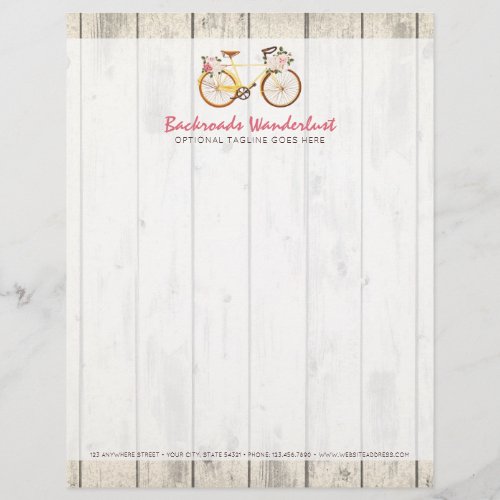 Shabby Chic Vintage Bicycle on Rustic Wood Custom Letterhead