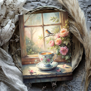 Shabby chic vintage bird blush pink peonies window tissue paper