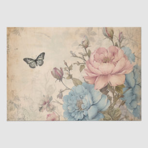 Shabby Chic Vintage Blush Blue Peonies Butterfly Tissue Paper
