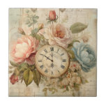 Shabby Chic Vintage Blush Blue Roses Floral Clock  Ceramic Tile<br><div class="desc">Our exquisite ceramic tile features vintage blush and blue French roses encircling an antique clock. This tile effortlessly adds a touch of shabby chic elegance to your decor. Crafted with precision and attention to detail, it serves as a perfect accent piece for kitchens, bathrooms, or any space in need of...</div>