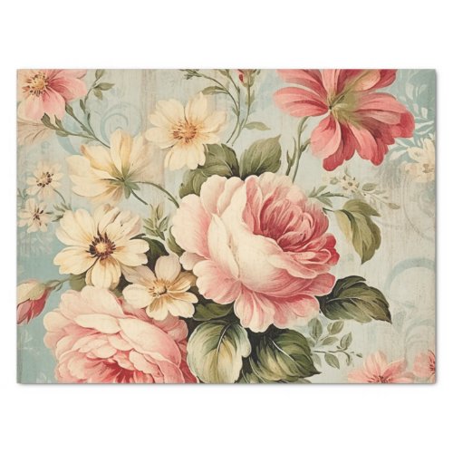 Shabby Chic Vintage Blush Pink Roses Daisies Tissue Paper