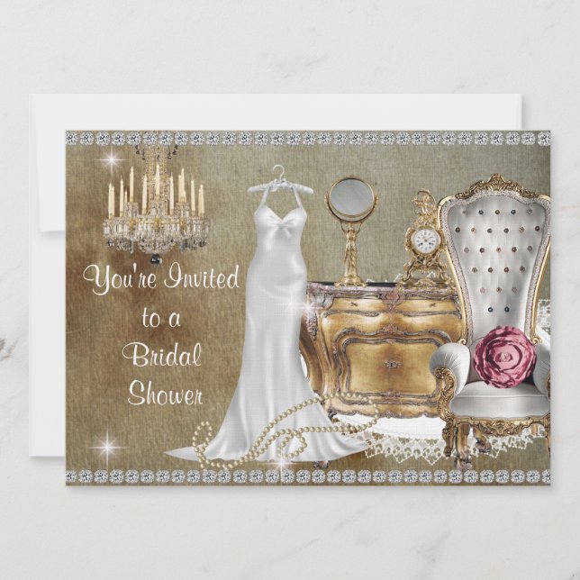 SHABBY CHIC VINTAGE BRIDAL SHOWER INVITATION BLING (Front)