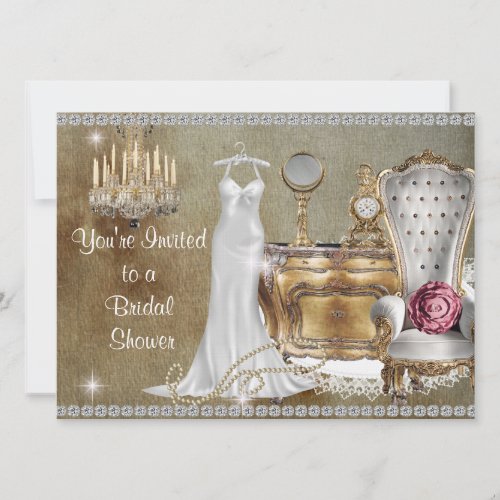 SHABBY CHIC VINTAGE BRIDAL SHOWER INVITATION BLING