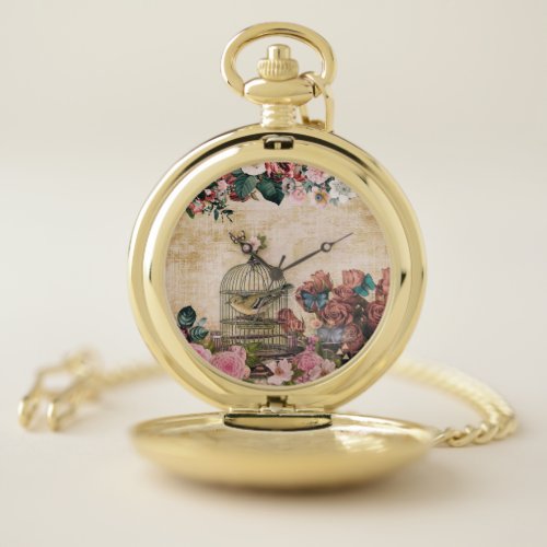 Shabby chicvintage collagebirdsbutterfliesflor pocket watch