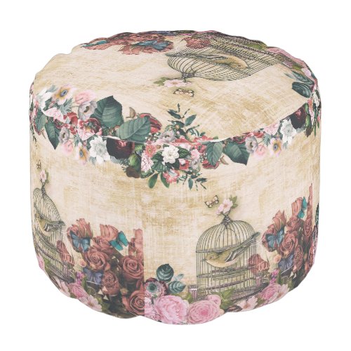 Shabby chicvintage collagebirdsbutterfliesflor pouf