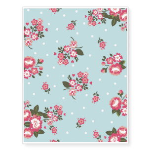 shabby chic,vintage,floral,blue,red,polka dot,fun, temporary tattoos