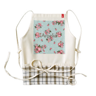 shabby chic,vintage,floral,blue,red,polka dot,fun, zazzle HEART apron
