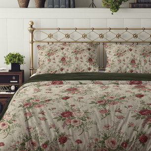 Shabby Chic Vintage Floral Dusty Pink Roses Sage Duvet Cover