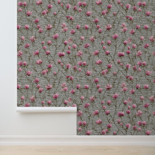 Shabby Chic Vintage Floral Pattern Pink Rose Buds Wallpaper