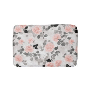 Shabby Chic Vintage Floral Pink Rose Personalized Bath Mat