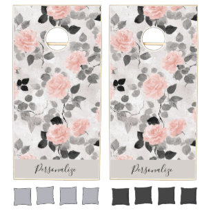 Shabby Chic Vintage Floral Pink Roses Personalized Cornhole Set