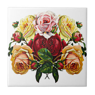 Shabby Chic Vintage Floral Roses Bouquet Ceramic Tile