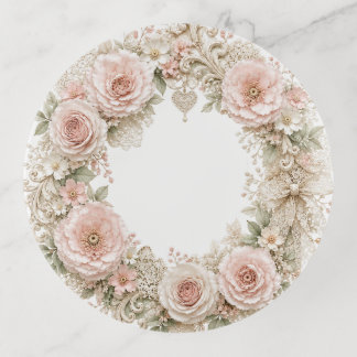 shabby chic vintage flowers wreath trinket tray