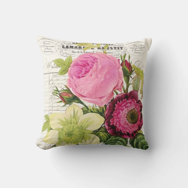 Shabby chic vintage French botanical Throw Pillow (Front)