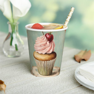 Shabby Chic Vintage French Country Pink Cupcake  Paper Cups