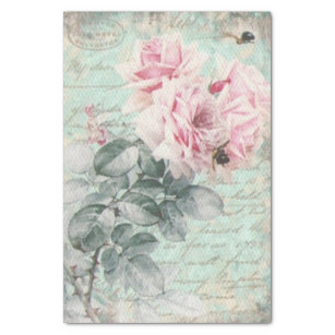 French Vintage Pink Floral Decoupage Tissue Paper