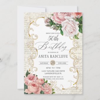 Shabby Chic Vintage French Roses Birthday Any Age Invitation R135f2966ee714676a75e3be60207c522 Tcvt0 340 
