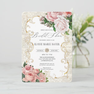 Shabby Chic Vintage French Roses Bridal Shower Invitation