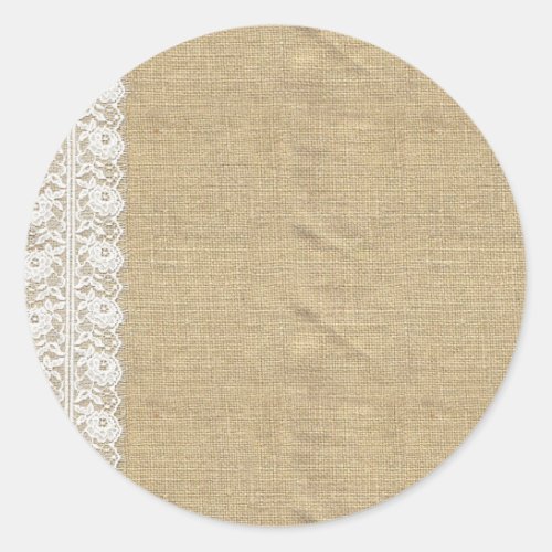 Shabby Chic Vintage Lace  Rustic Natural Burlap Classic Round Sticker