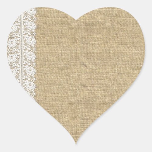 Shabby Chic Vintage Lace  Rustic Natural Burlap Heart Sticker