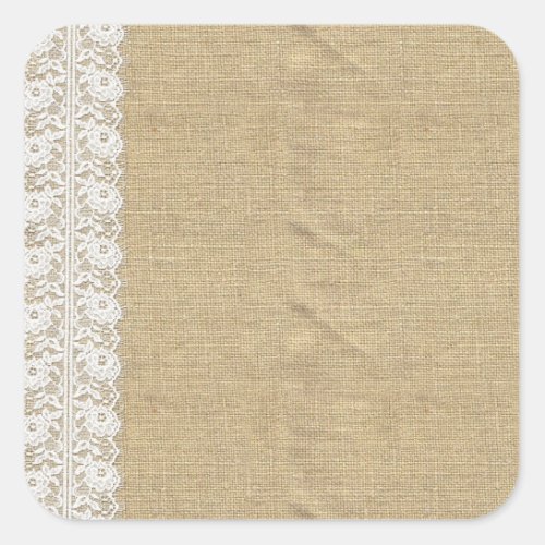 Shabby Chic Vintage Lace  Rustic Natural Burlap Square Sticker