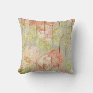 Shabby Chic Vintage Pastel Pink Roses & Peonies Throw Pillow
