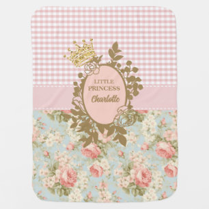 Shabby Chic Vintage Pink Blush Floral Gingham Baby Blanket