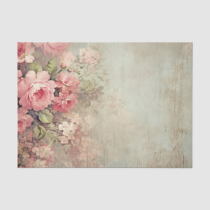 Shabby Chic Vintage Pink Blush Roses Floral Cracks Tissue Paper