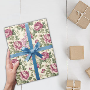 Shabby Chic Vintage Pink Peony Floral Design Wrapping Paper