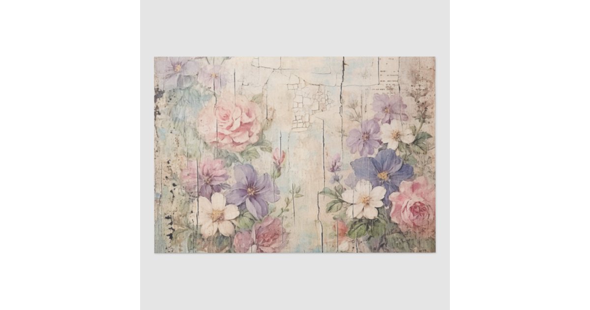 Shabby Chic Vintage Pink Purple White Flowers Tissue Paper | Zazzle