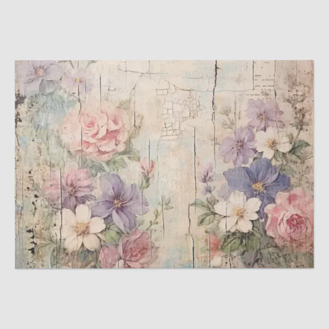 Shabby Chic Vintage Pink Purple White Flowers Tissue Paper | Zazzle