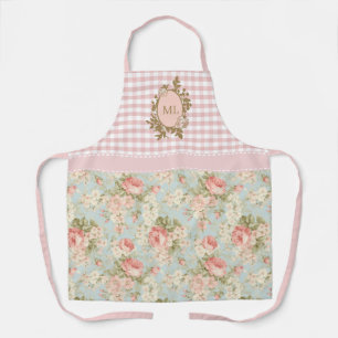 Shabby Chic Vintage Pink Roses Floral Monogram Apron