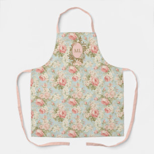Shabby Chic Vintage Pink Roses Floral Monogram Apron