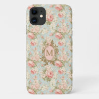 Shabby Chic Vintage Pink Roses Floral Monogram