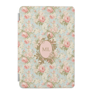 Shabby Chic Vintage Pink Roses Floral Monogram iPad Mini Cover