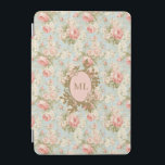 Shabby Chic Vintage Pink Roses Floral Monogram iPad Mini Cover<br><div class="desc">Elegant vintage shabby chic floral iPad case, adorned with Victorian blush pink and white roses on a light duck egg blue background, this cover offers a sophisticated and charming look. Crafted from high-quality materials, it provides excellent protection against scratches, bumps, and daily wear. Personalize it with a monogram for a...</div>