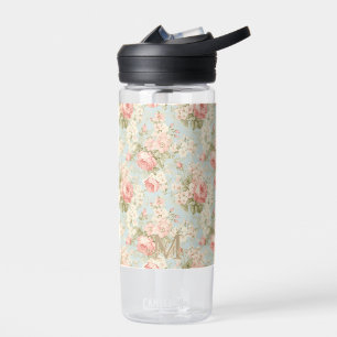 Shabby Chic Vintage Pink Roses Floral Monogram Water Bottle