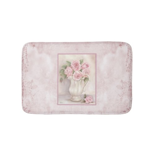 Shabby Chic Vintage Pink Roses in Vase Bath Mat