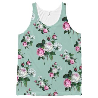 Shabby Chic Vintage Pink White Roses Pattern Mint All-Over-Print Tank Top