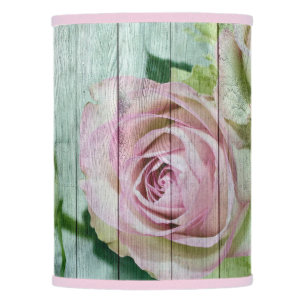 Shabby Chic Vintage Pretty Pink Roses On Blue Wood Lamp Shade