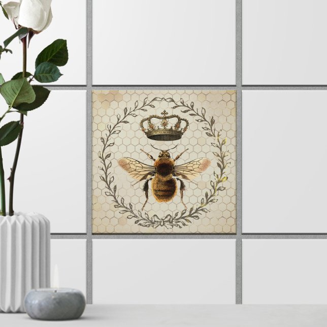 Shabby Chic 🐝 Vintage Queen Bee Illustration Ceramic Tile (Shabby Chic 🐝 Vintage Queen Bee Illustration Ceramic Tile
)