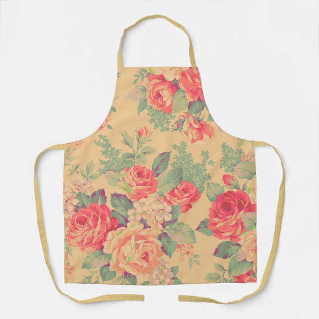 Shabby Chic Vintage Rose All-Over Print Apron (Front)