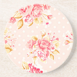 Shabby Chic Vintage Rose Dot Sandstone Coasters