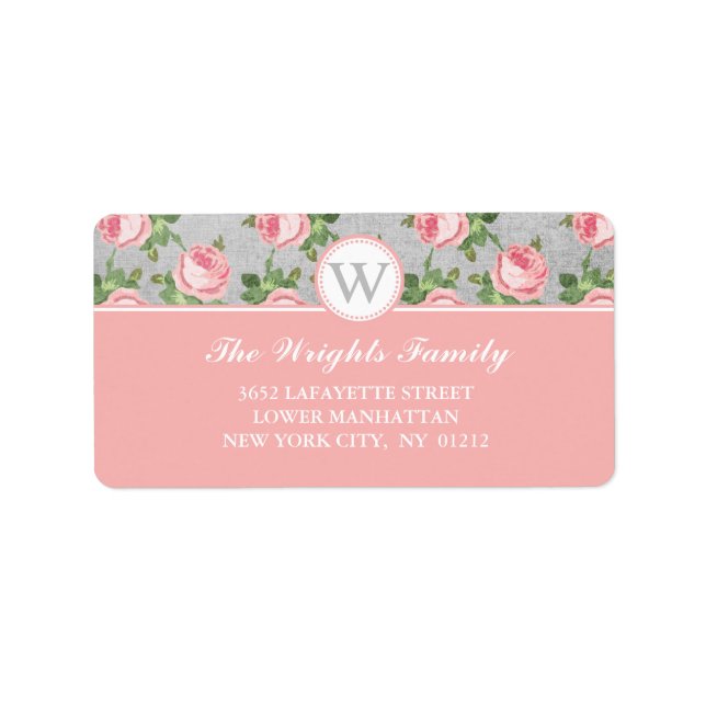 Shabby & Chic Vintage Rose Floral Personalized Label (Front)