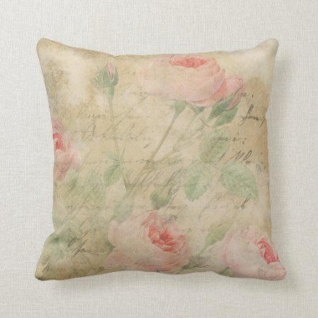 Shabby Chic Vintage Roses Beige Throw Pillow